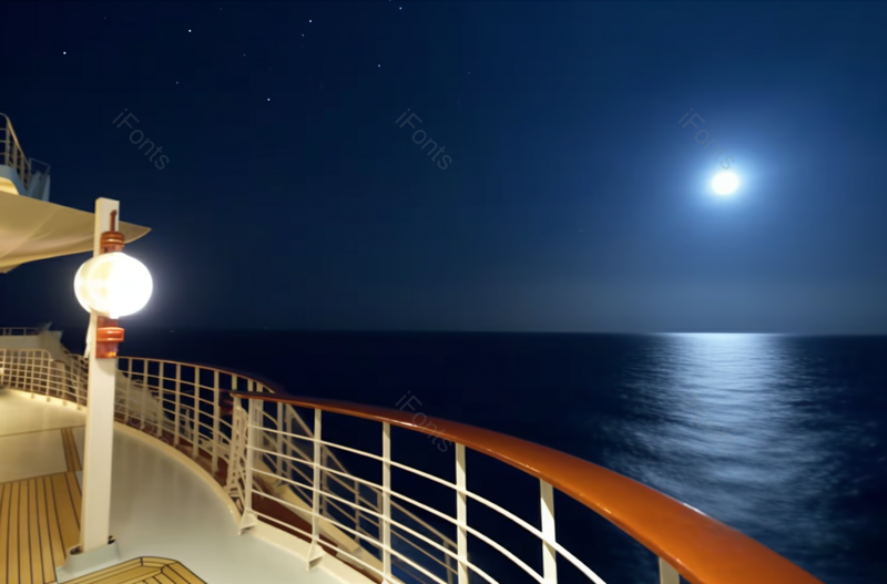 船甲板上的夜晚与月亮船舷板护栏海面海平面无人场景,高清,摄影图,摄影图片,图片大全,摄影图免费下载